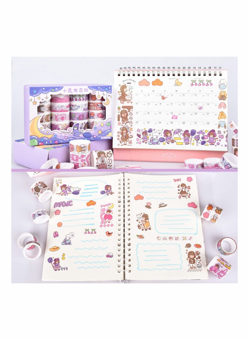 20 Rolls Cute Washi Tape Set, Wide Kawaii Cartoon Animals Aesthetic Decorative Masking Tape Sets for Scrapbook, Journaling, Kid's DIY Craft, Scrapbooking Supplies - Image 4